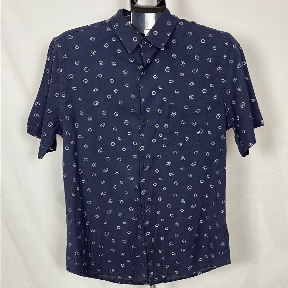 Cpo Provisions Men's Navy Blue Pattern Button Down Shirt Size M Short Sleeve
